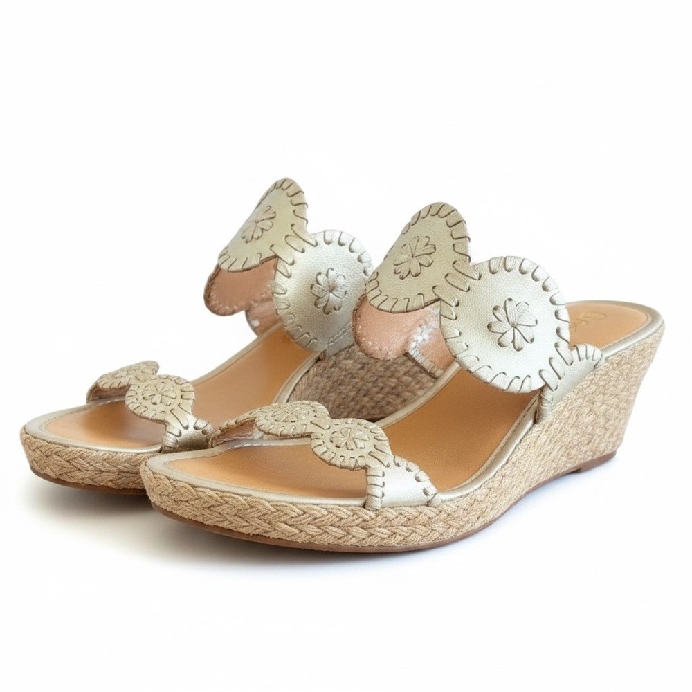 Jack Rogers Lauren Espadrille Sandals Gold Leather Jute Heel Slide 9.5 M